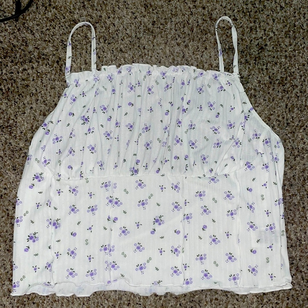 SHEIN white with purple flowers tank top